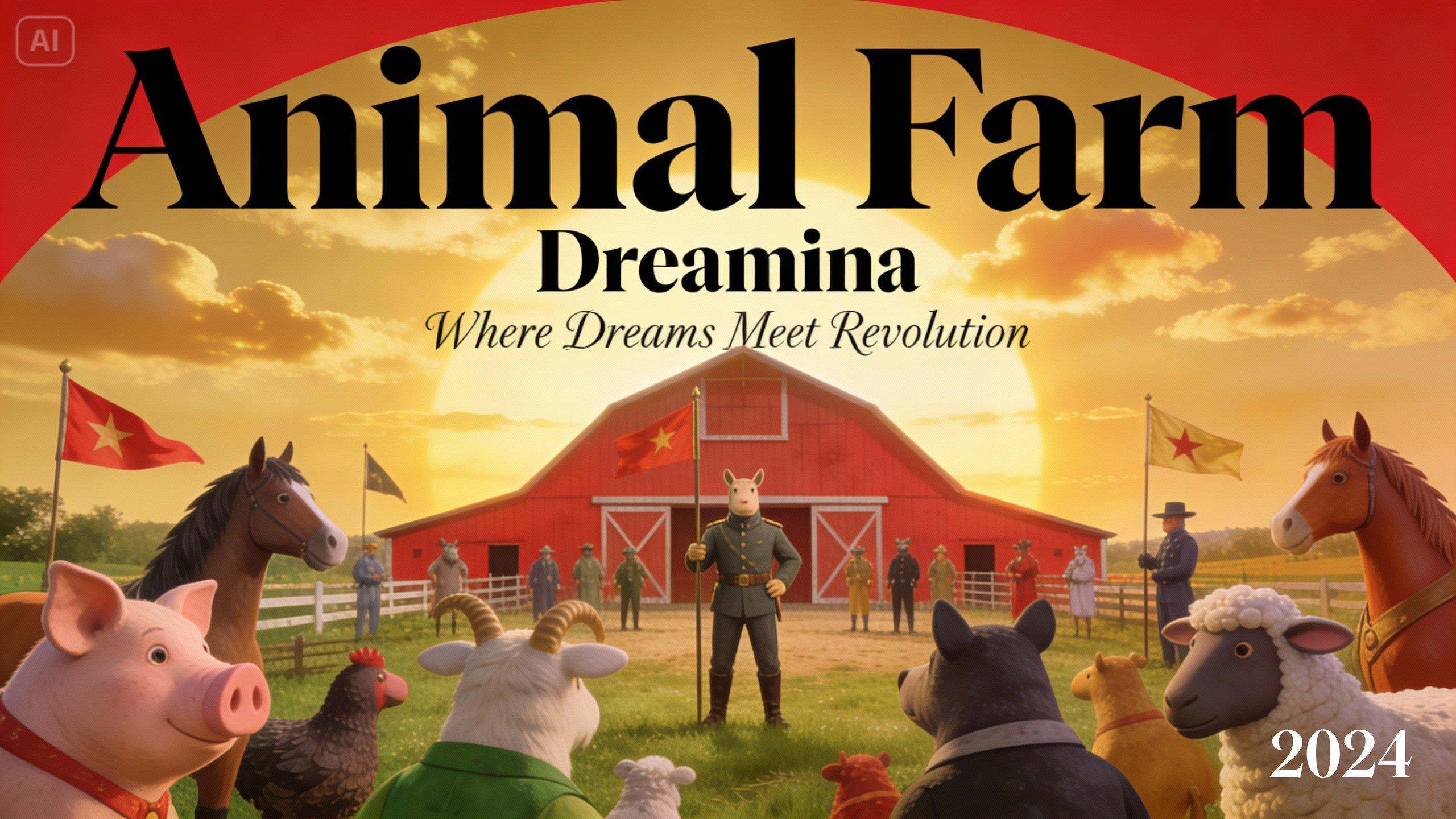 Schermata che mostra il poster della fattoria degli animali generato con Dreamina