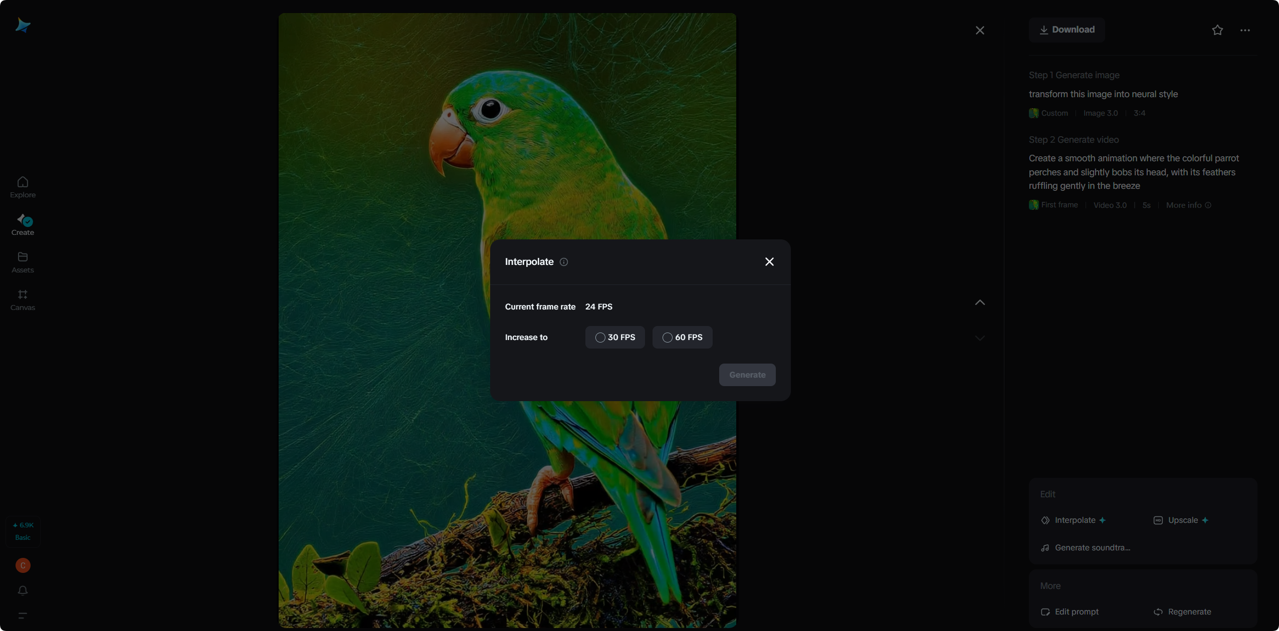 Interpolieren-Funktion in Dreamina