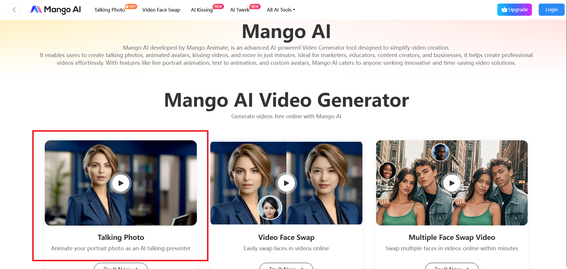 Choose the talking photo feature