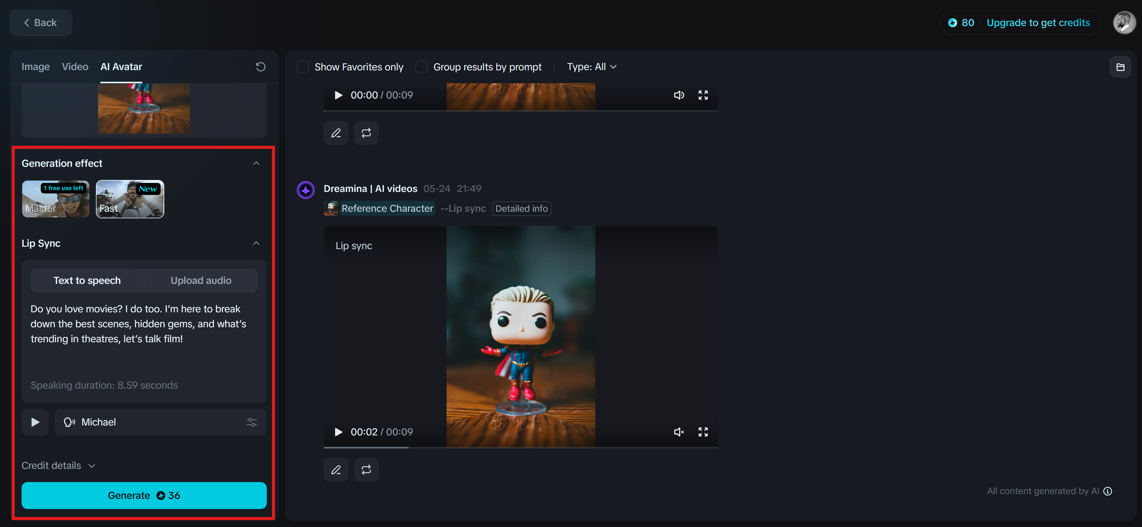Dreamina: Generare video