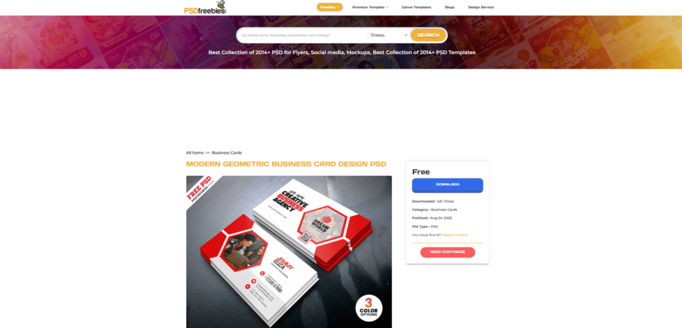 Interfaccia di PSD Freebies - una risorsa per modelli di biglietti da visita PSD gratuiti
