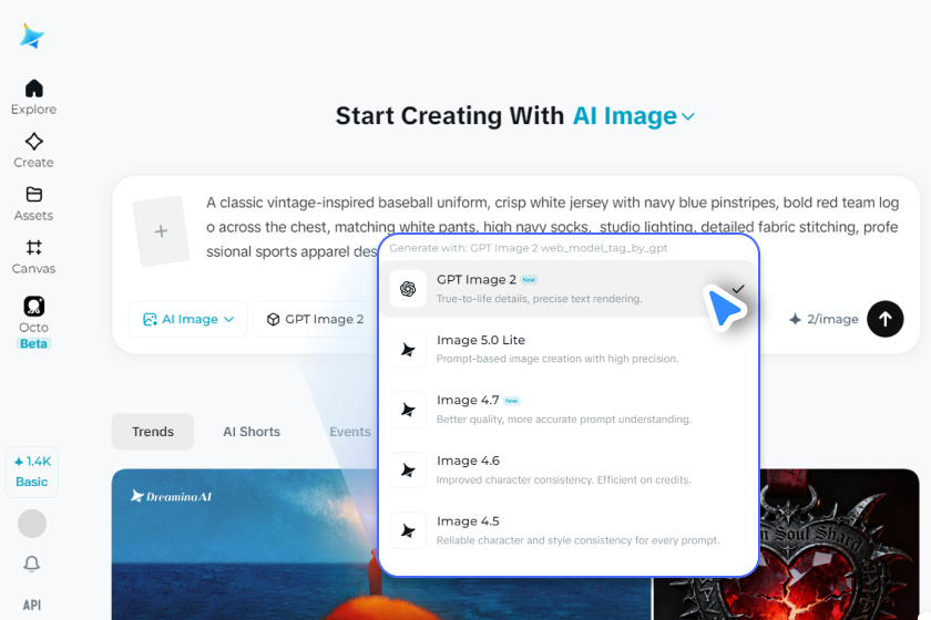 Choose your preferred image model, aspect ratio, and generate