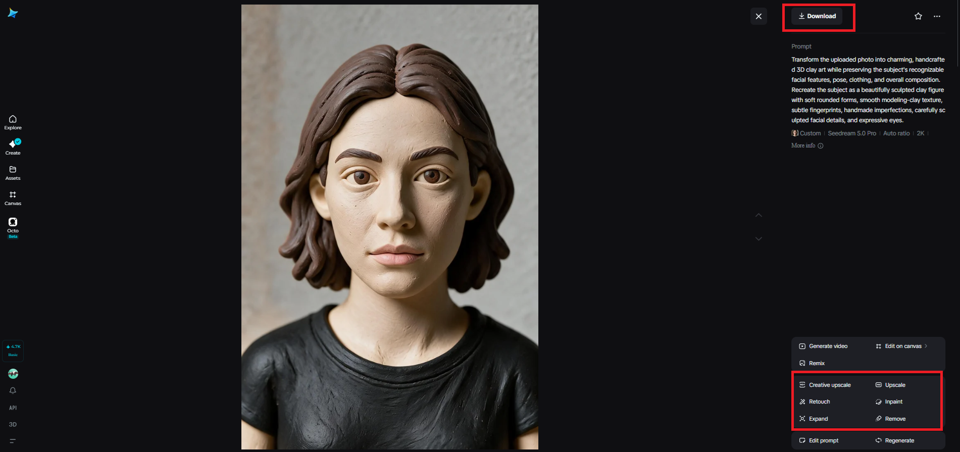 Refine and download your clay artwork