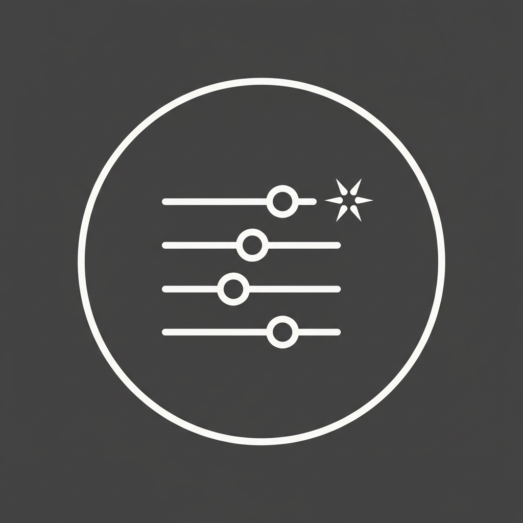 Icono de flexibilidad creativa: chispa de deslizadores con , estilo de línea minimalista.