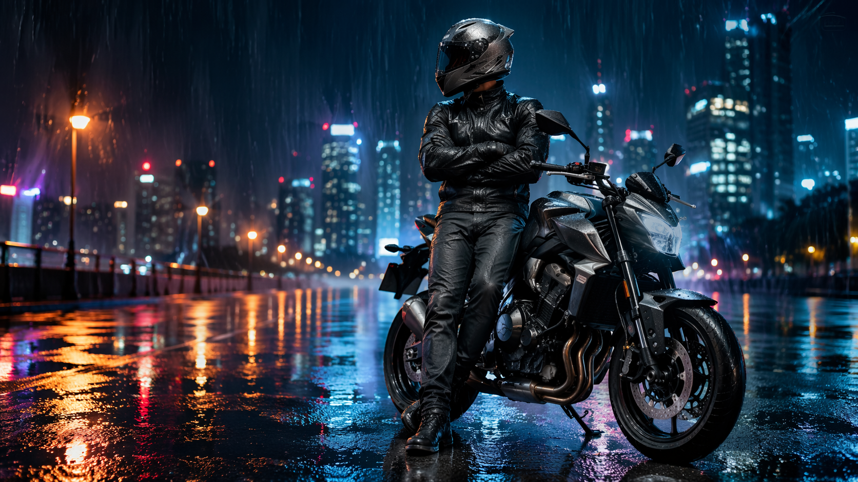 Dreamina Bajaj Pulsar NS200 Bike Prompts prompt example 4: Helmeted Rider Profile