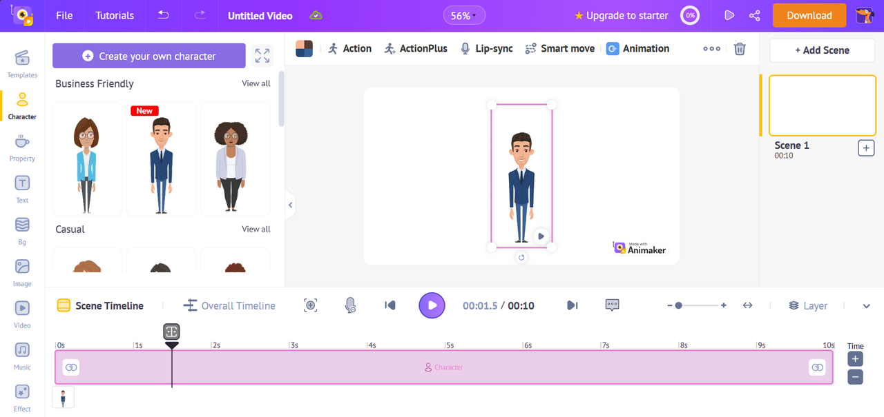 Interfaz de creador de animación en línea Animaker