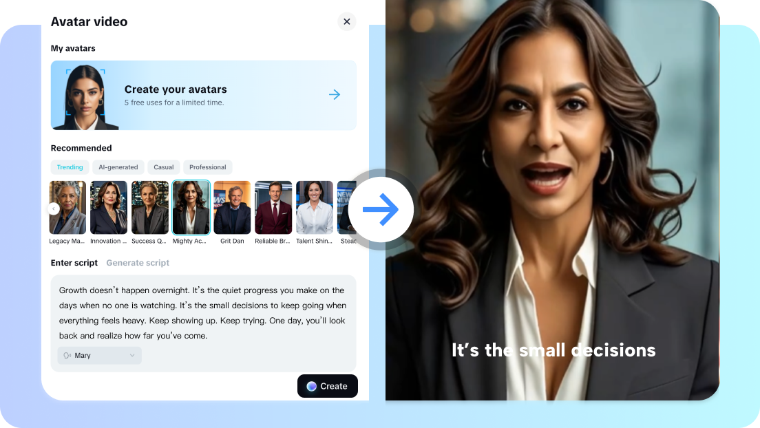 AI video maker social media preview showing video export options