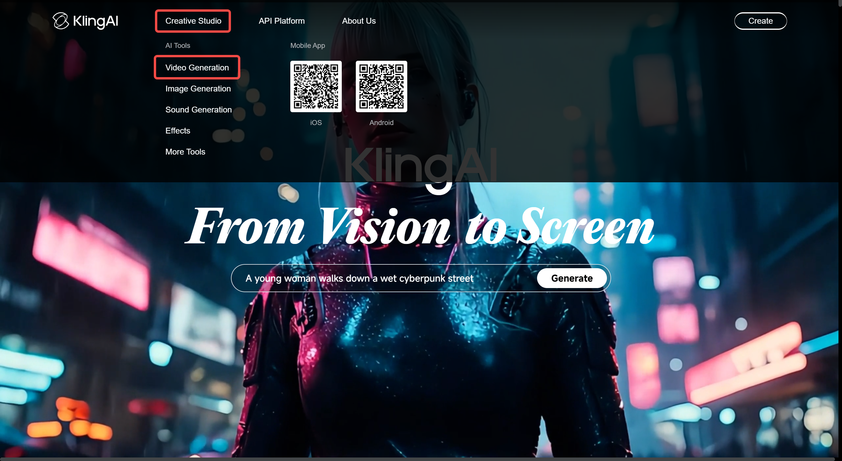 Přístup k funkci generování videa ve videu Kling AI