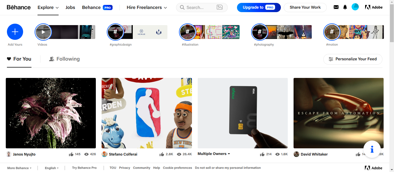 Interfaz de Behance