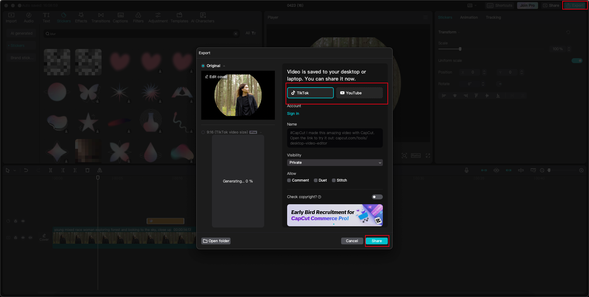 export and share on CapCut