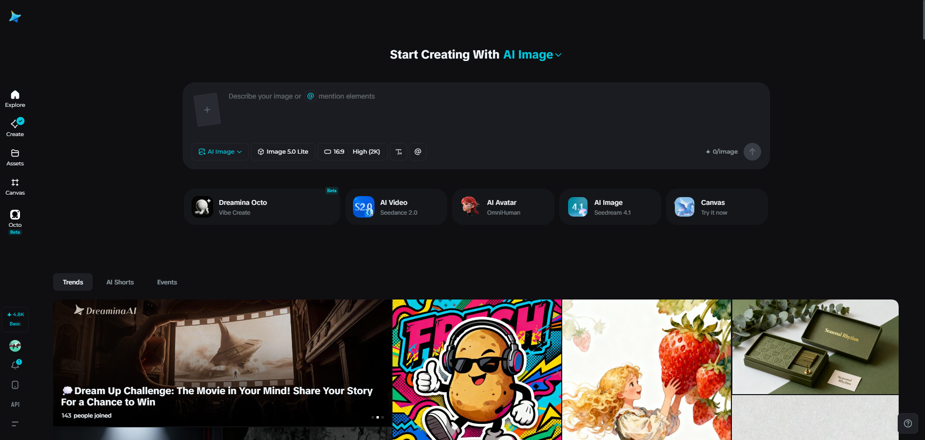 Dreamina homepage