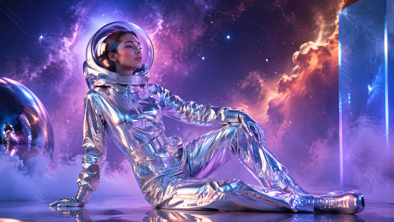 Dreamina astronauta filtro prompt exemplo 6: Cosmic Suit Editorial