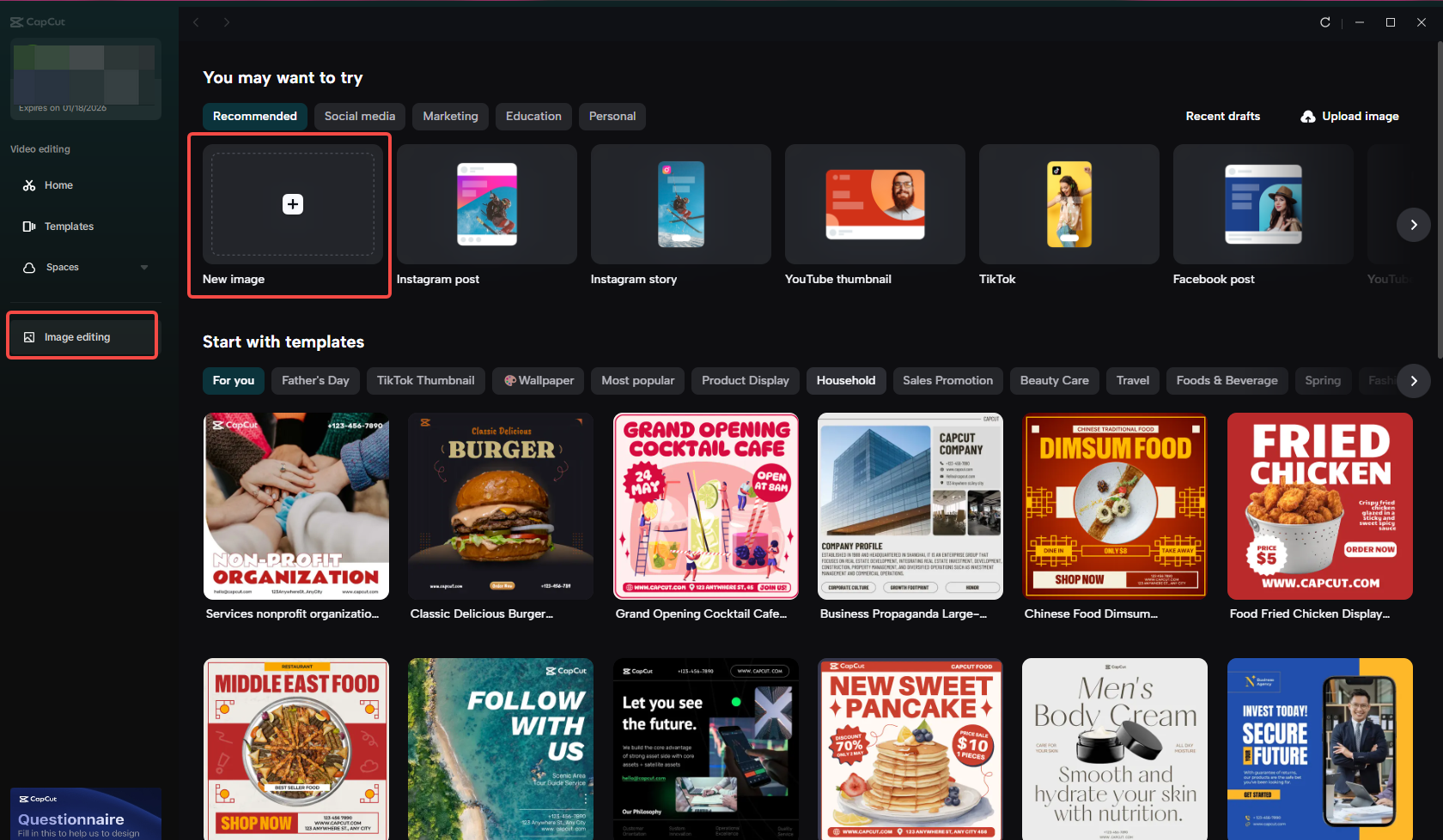 Interface de retouche d'image sur CapCut