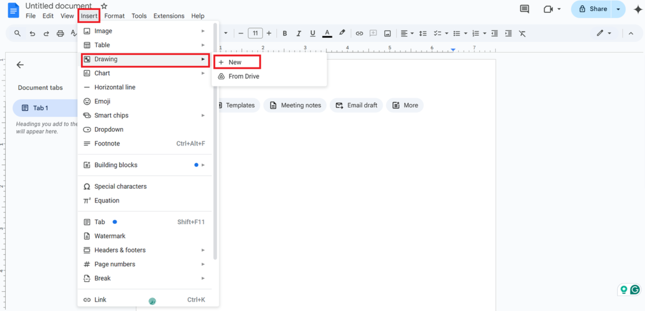 Apri Google Docs e crea un nuovo disegno