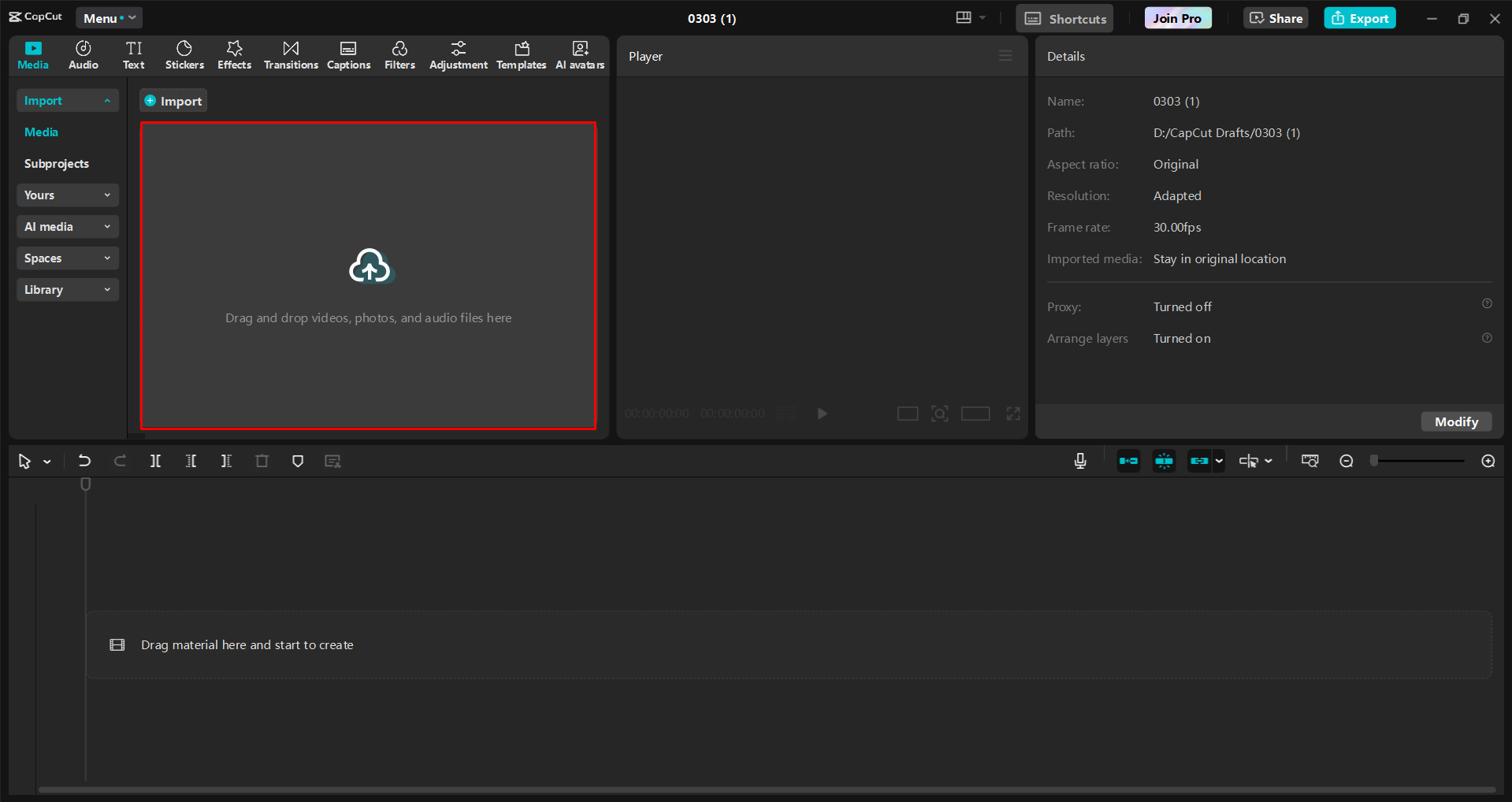 Importieren eines Videos in den CapCut Desktop-Video-Editor
