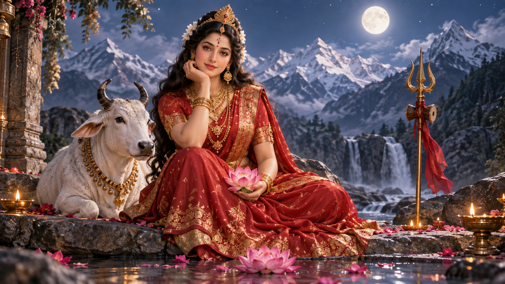 a respectful Maa Parvati-inspired devotional scene