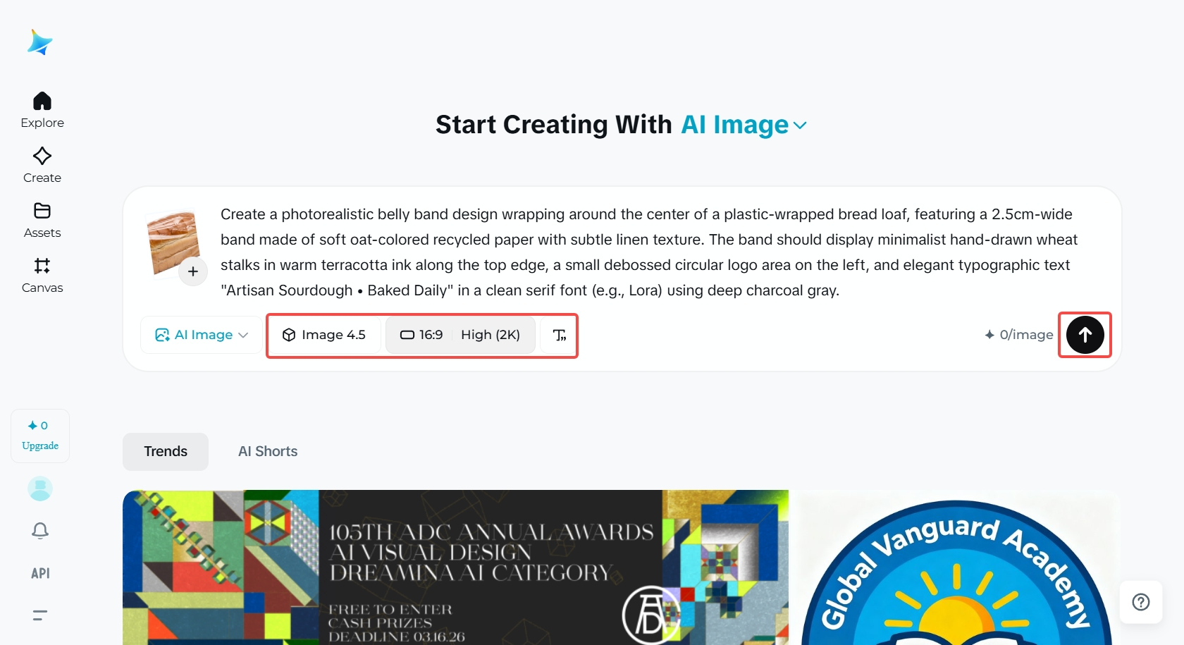 Select the image model and generate