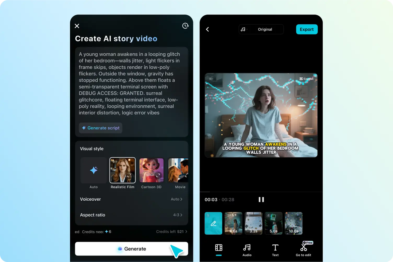 AI történet videó létrehozása mobiltelefonokon
