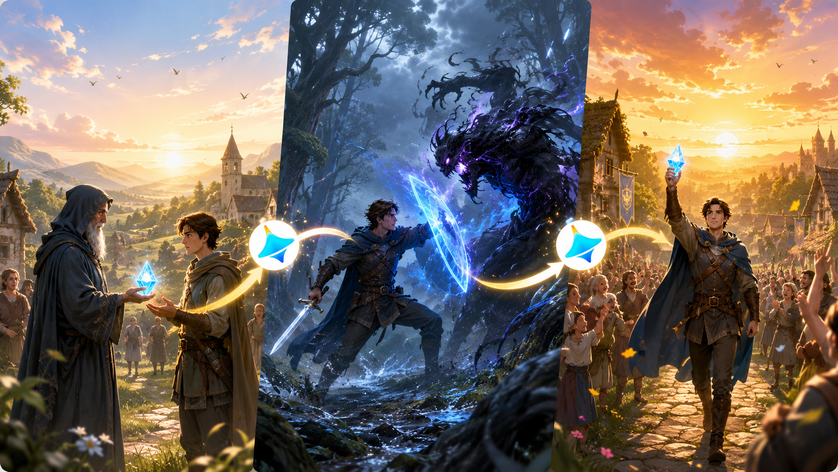 Dreamina AI generating fantasy artwork with epic scenes, consistent characters, mythical creatures, and narrative world-building for games and novels.