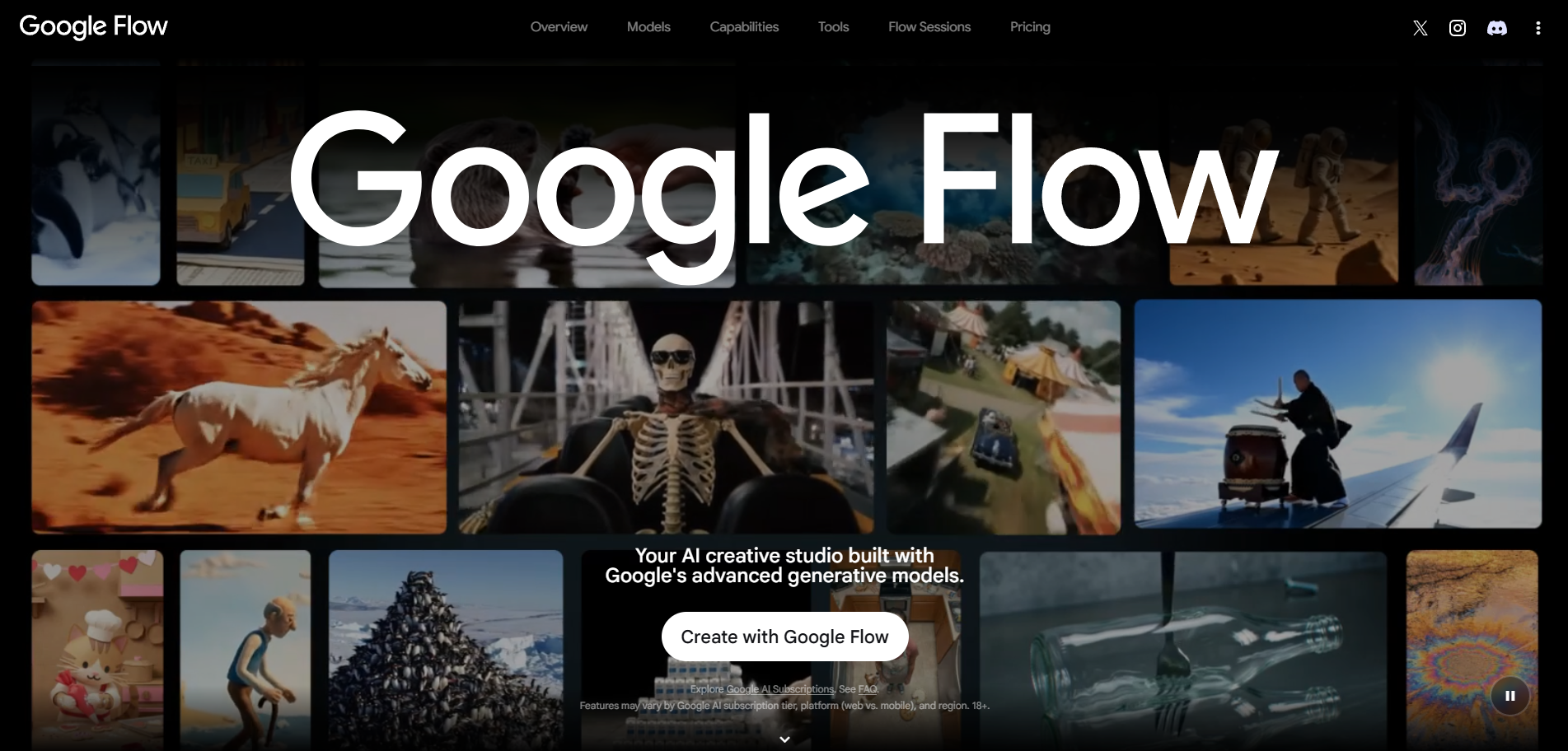 Google Flow AI's official landing page