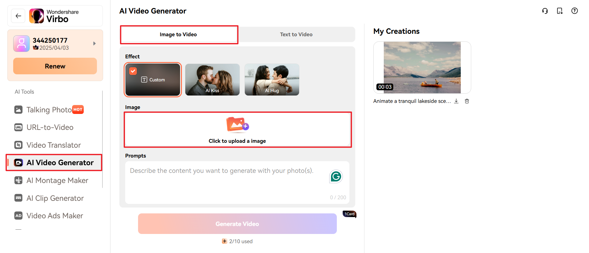 Virbo's image to motion video generator