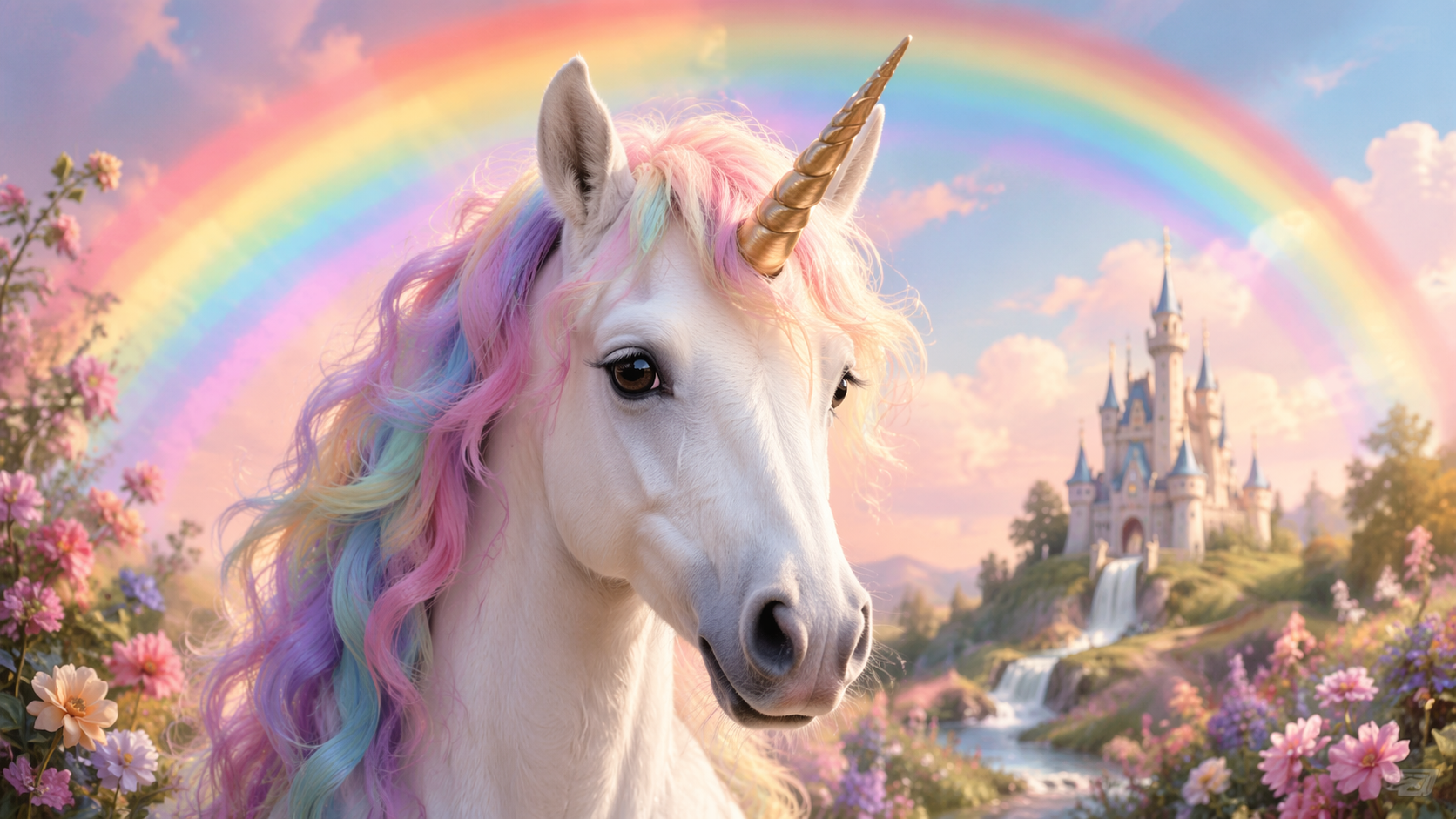 Dreamina add unicorn horn to photo prompt example 4: Storybook unicorn portrait