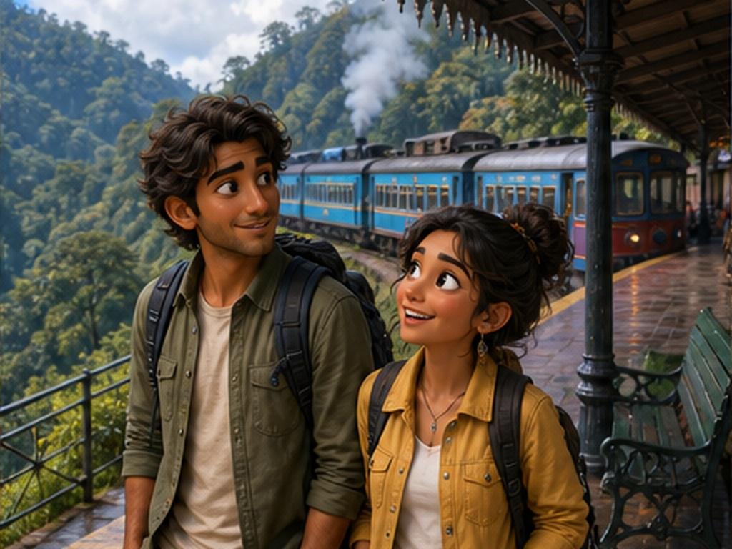 Motu Patlu Tour AI Video Prompt prompt example 2 - Hill railway adventure