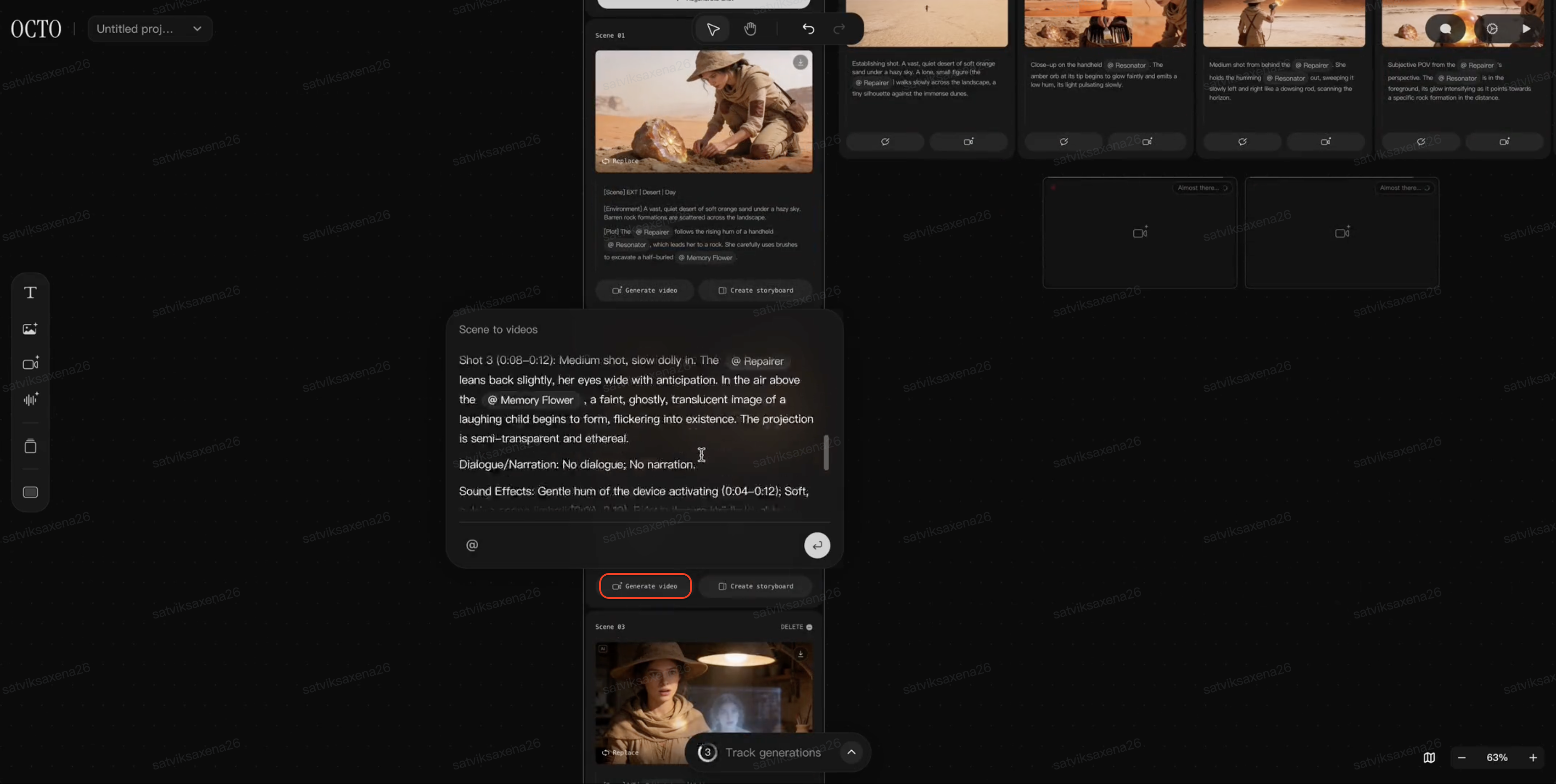 Generar y editar escenas de cortometrajes de IA