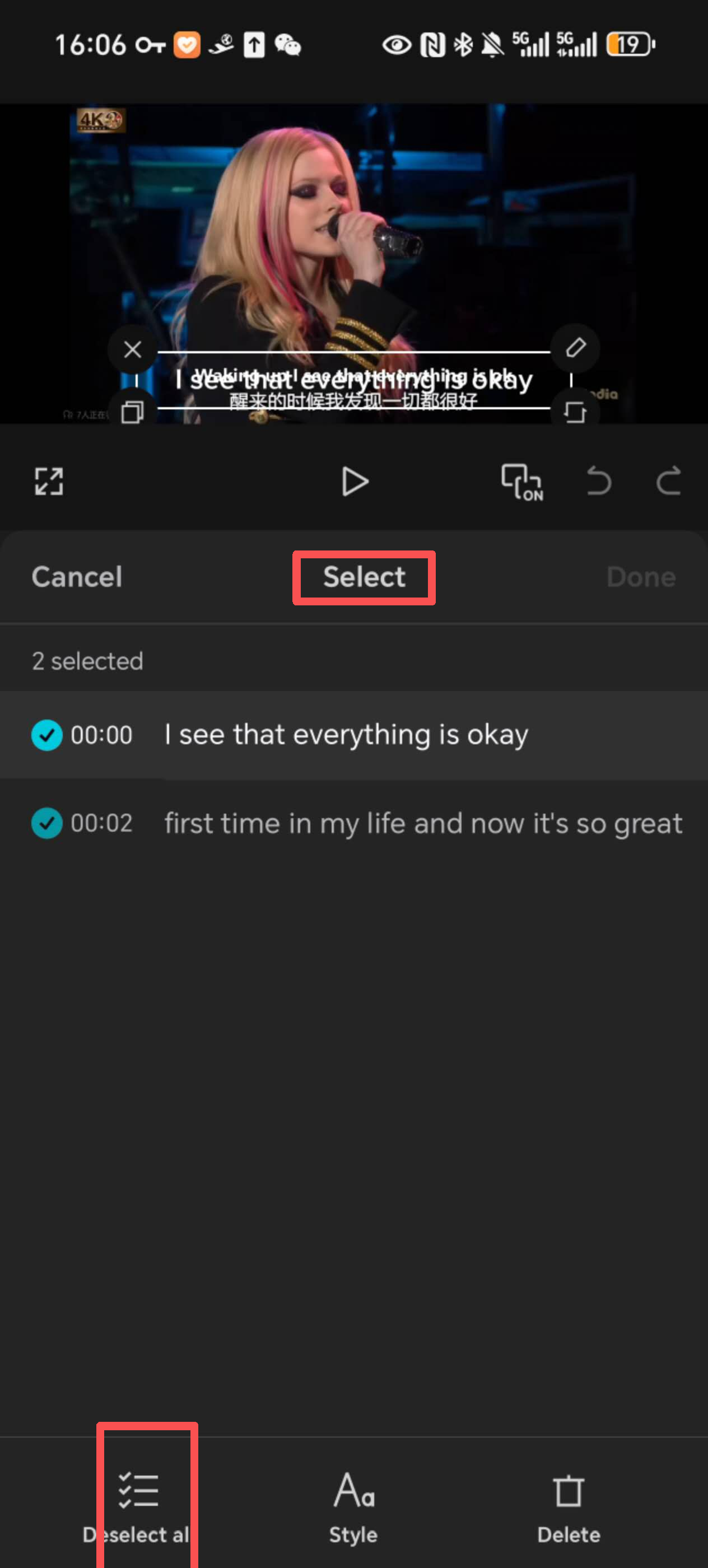 Seleccionar subtítulos para editar