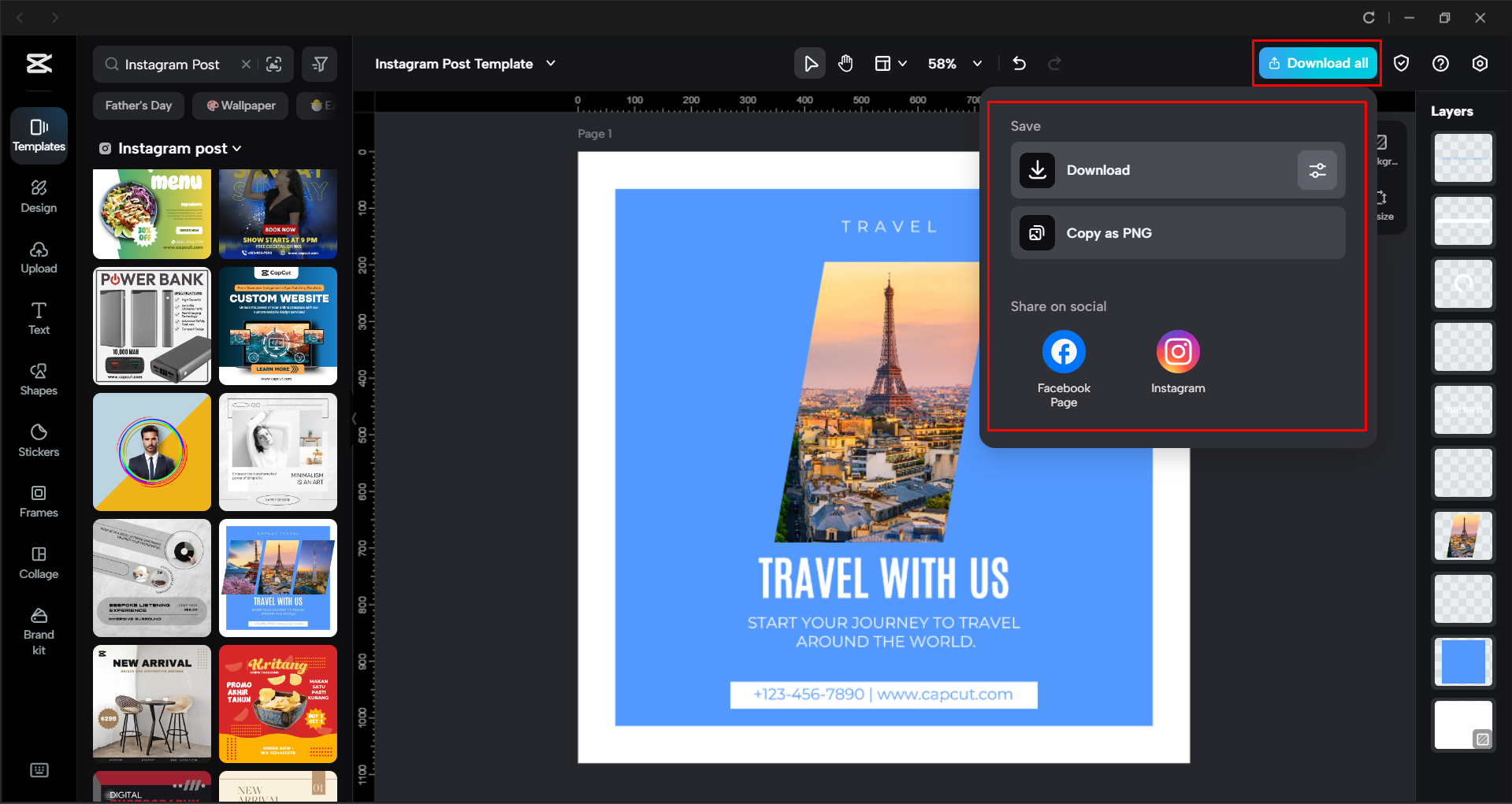 Exportieren eines Instagram-Beitrags aus dem CapCut Desktop-Video-Editor