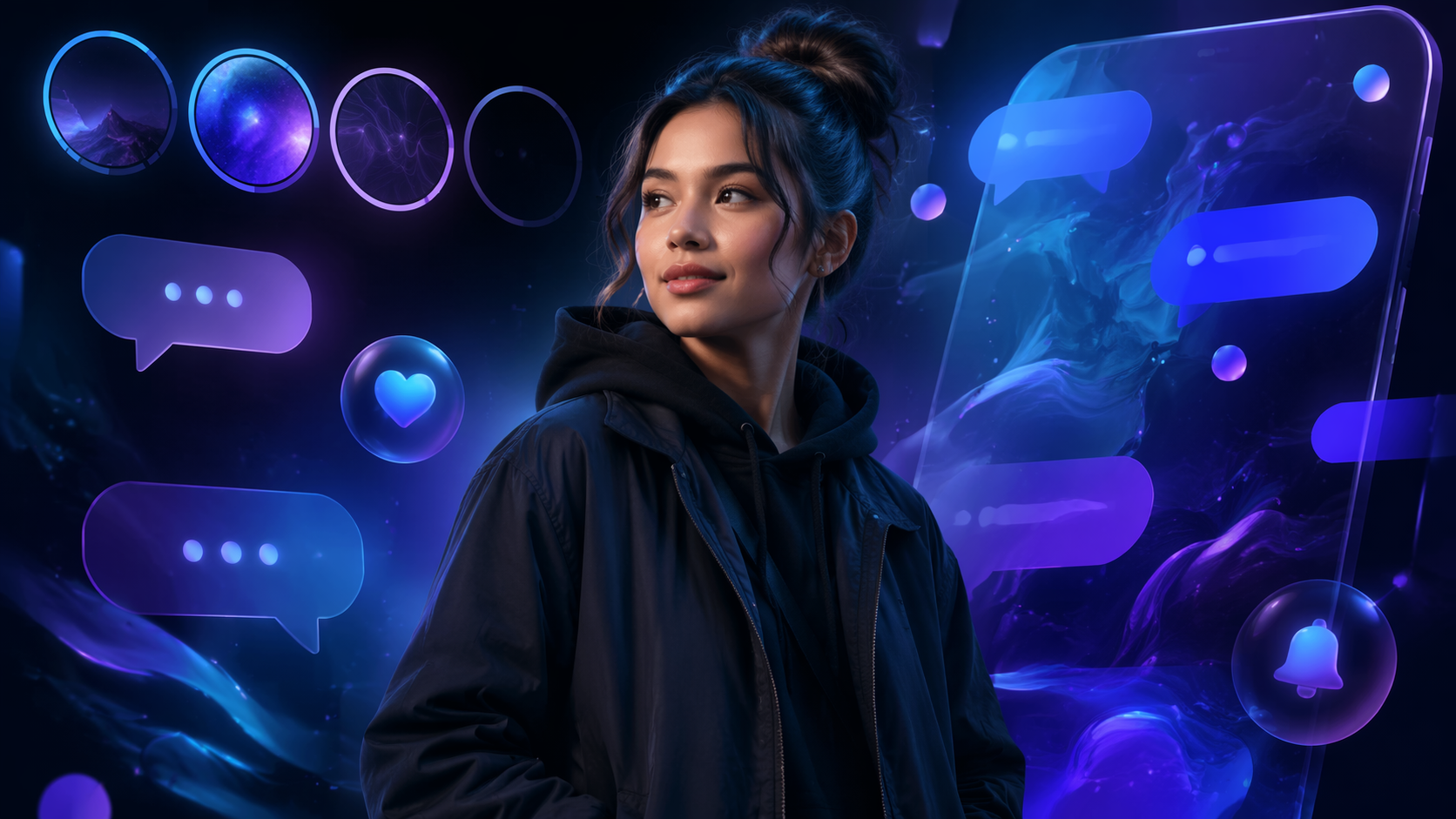 Dreamina Messenger background effect AI safe dark chat-theme visual hero