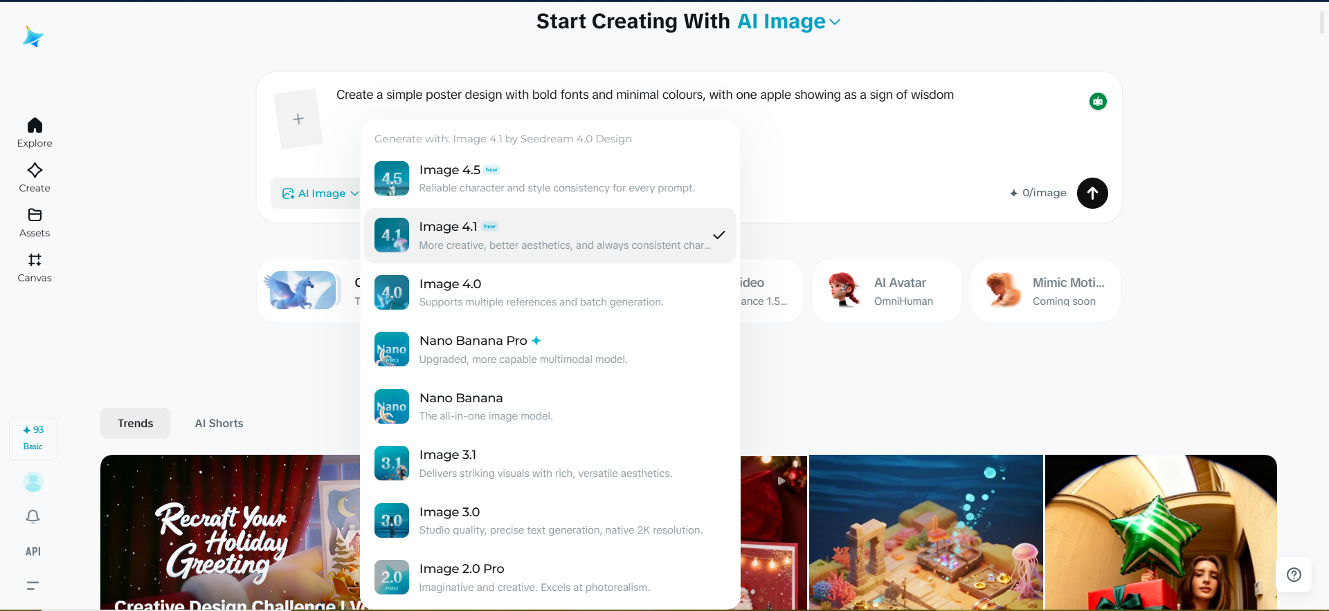 Select a model on Dreamina to generate a minimalistic design poster