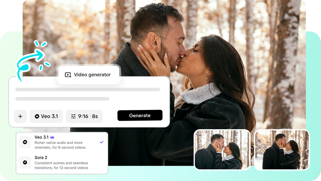 Modelos de vídeo no Pippit para criar vídeos de beijo.