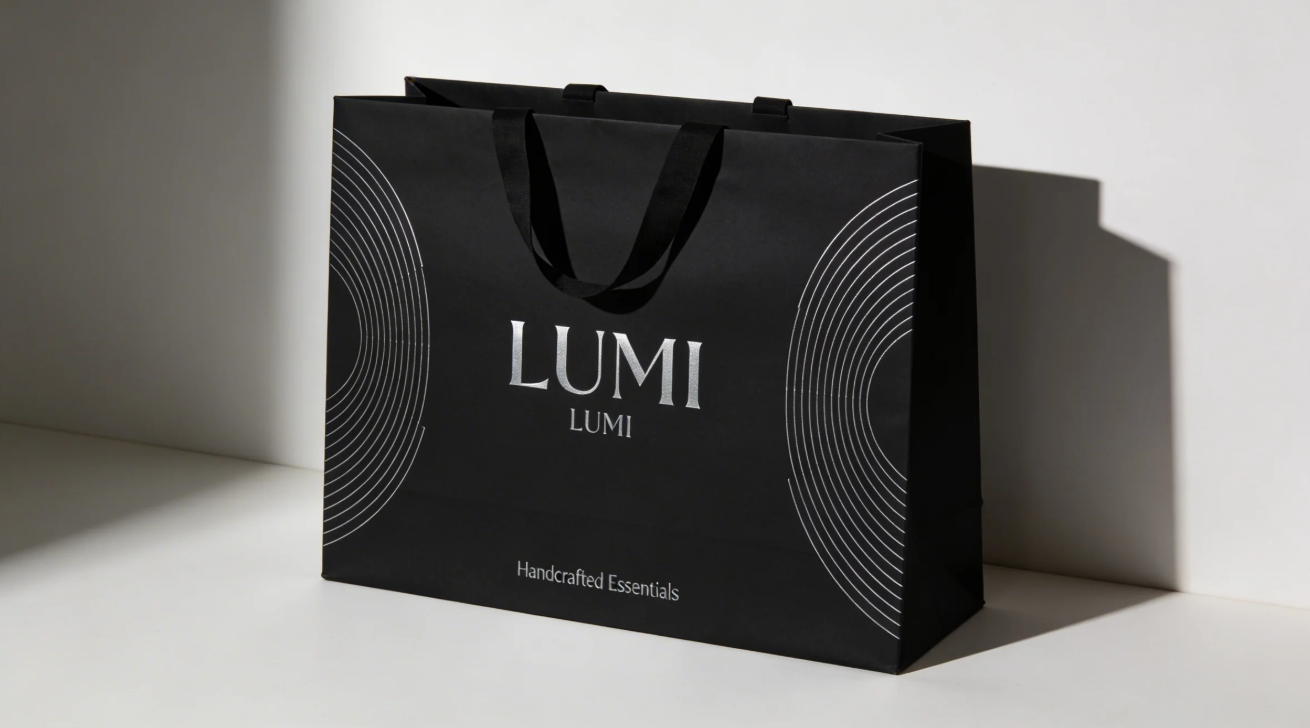 Black paper bag mockup image