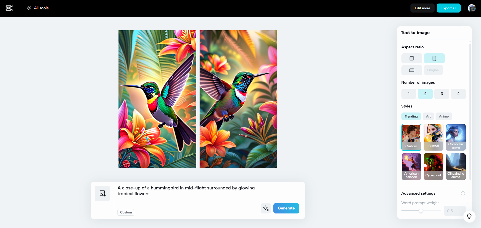 CapCut Webのインターフェース - 汎用性のあるAI画像生成ツール