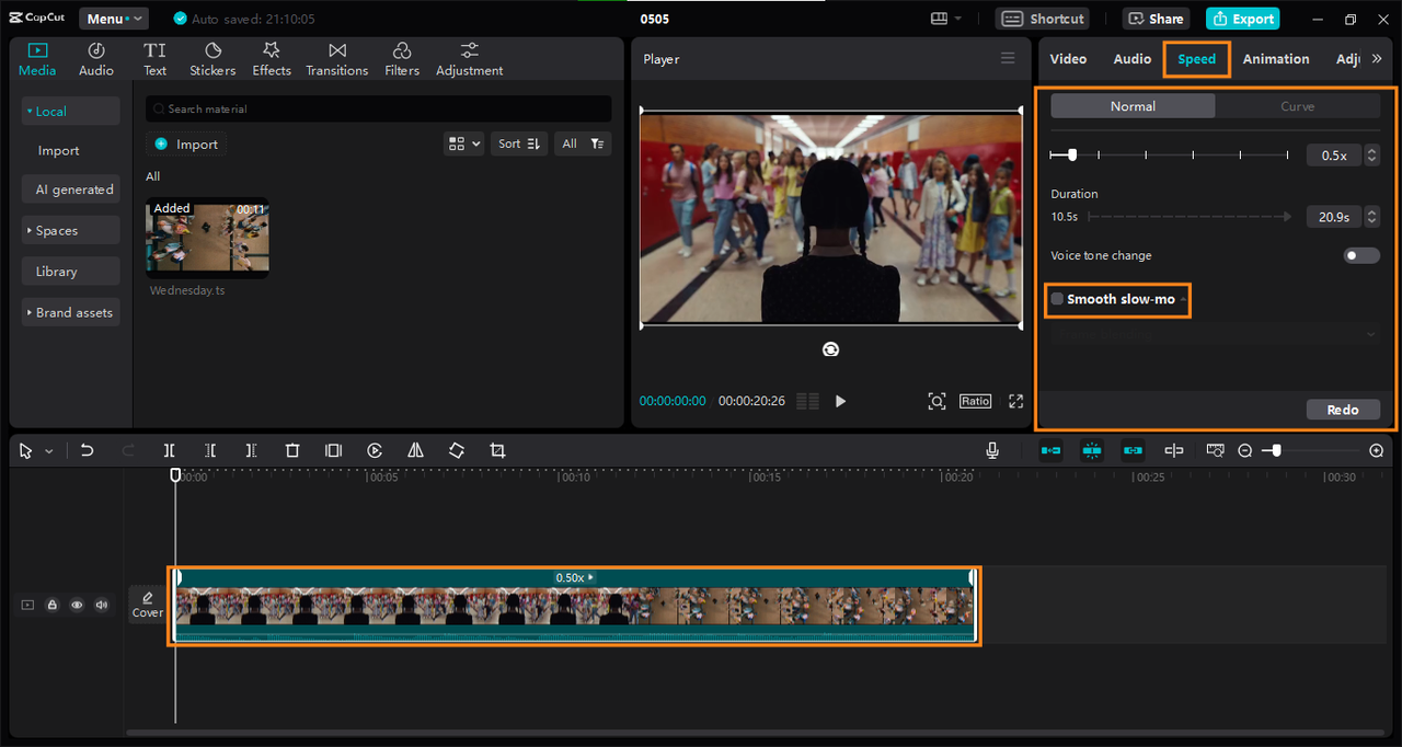 Застосувати ефект slo mo до відео в редакторі CapCut PC
