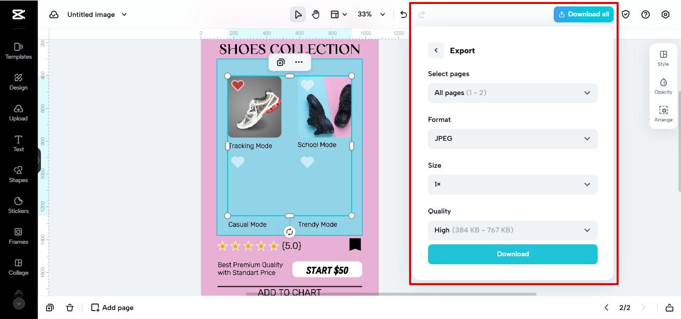 การส่งออกกริดแบบบันโตะจาก CapCut Web