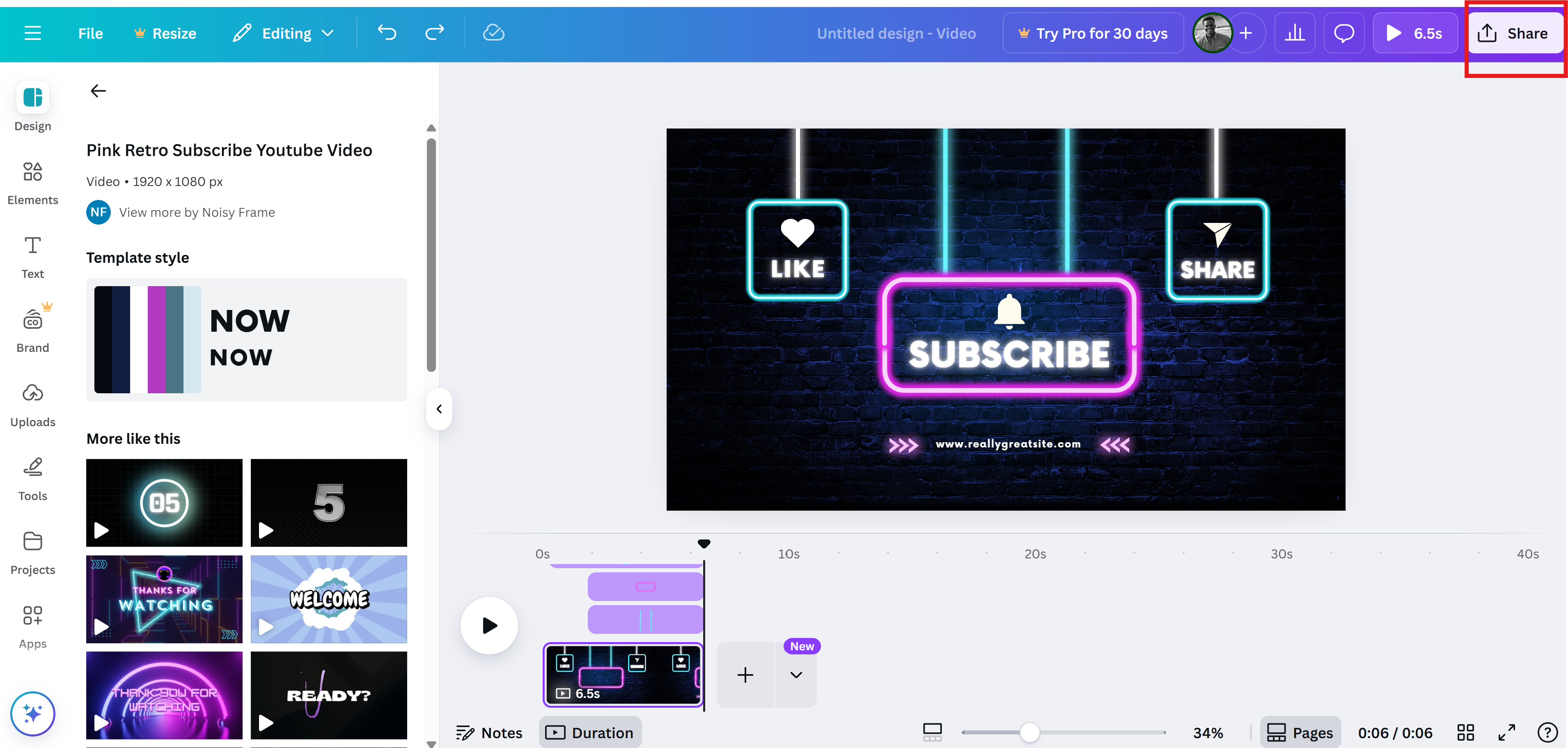 Canva: Download YouTube outro video
