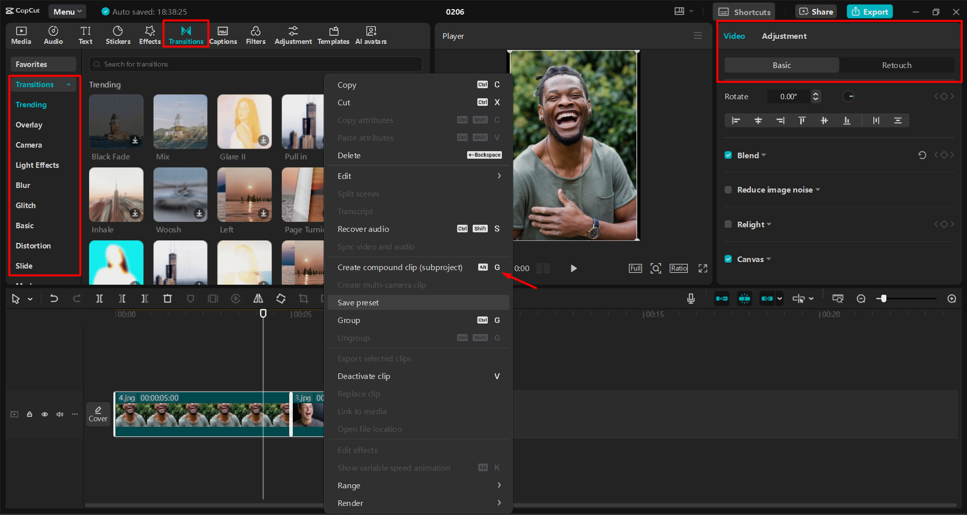 Een samengestelde clip maken van afbeeldingen in de CapCut desktop video-editor