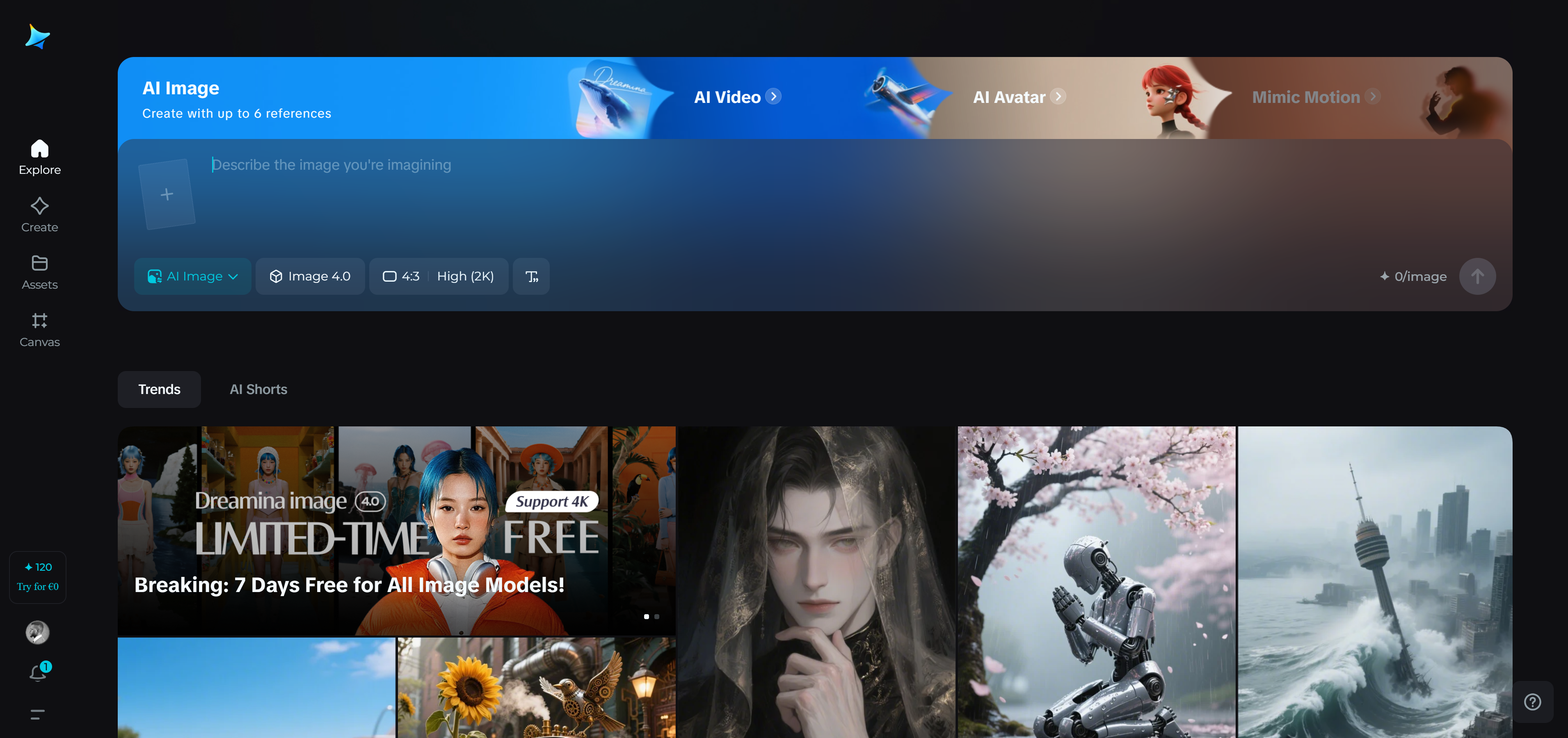 Home page di Dreamina AI