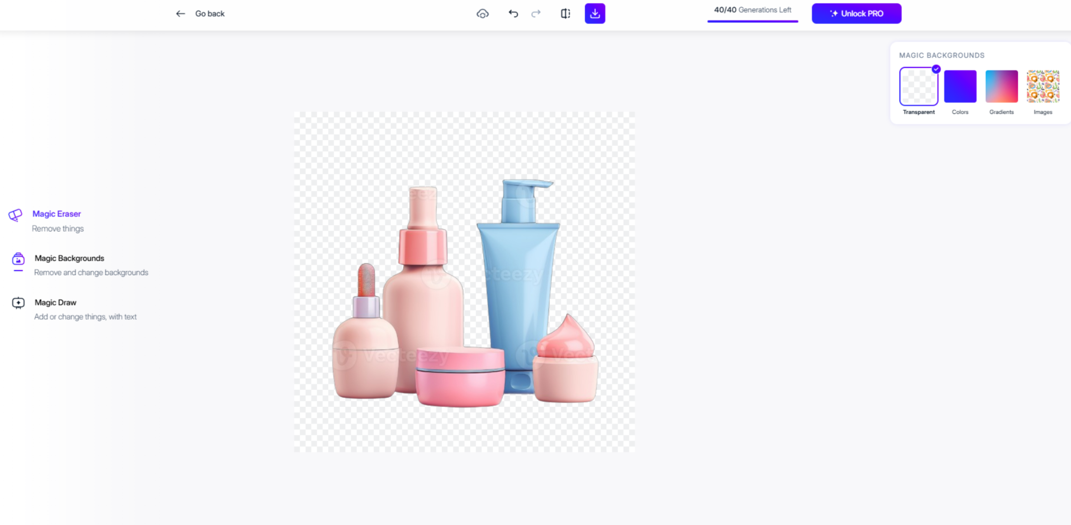 Interfejs Magic Studio - darmowy edytor zdjęć online produktów AI