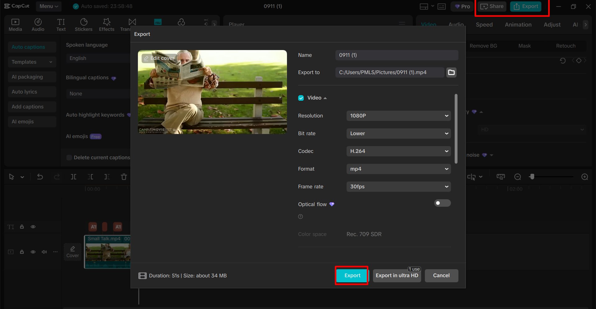 Ini-export ang video mula sa CapCut desktop video editor