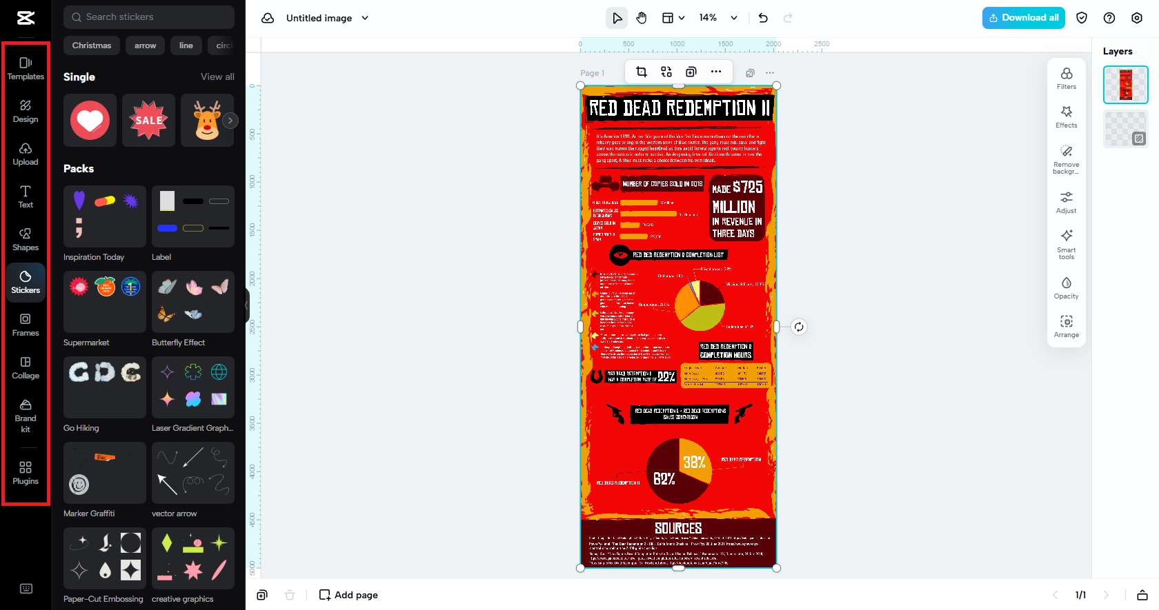 Çerçeveler, metin vb. ile infografik görselinizi düzenleyin.