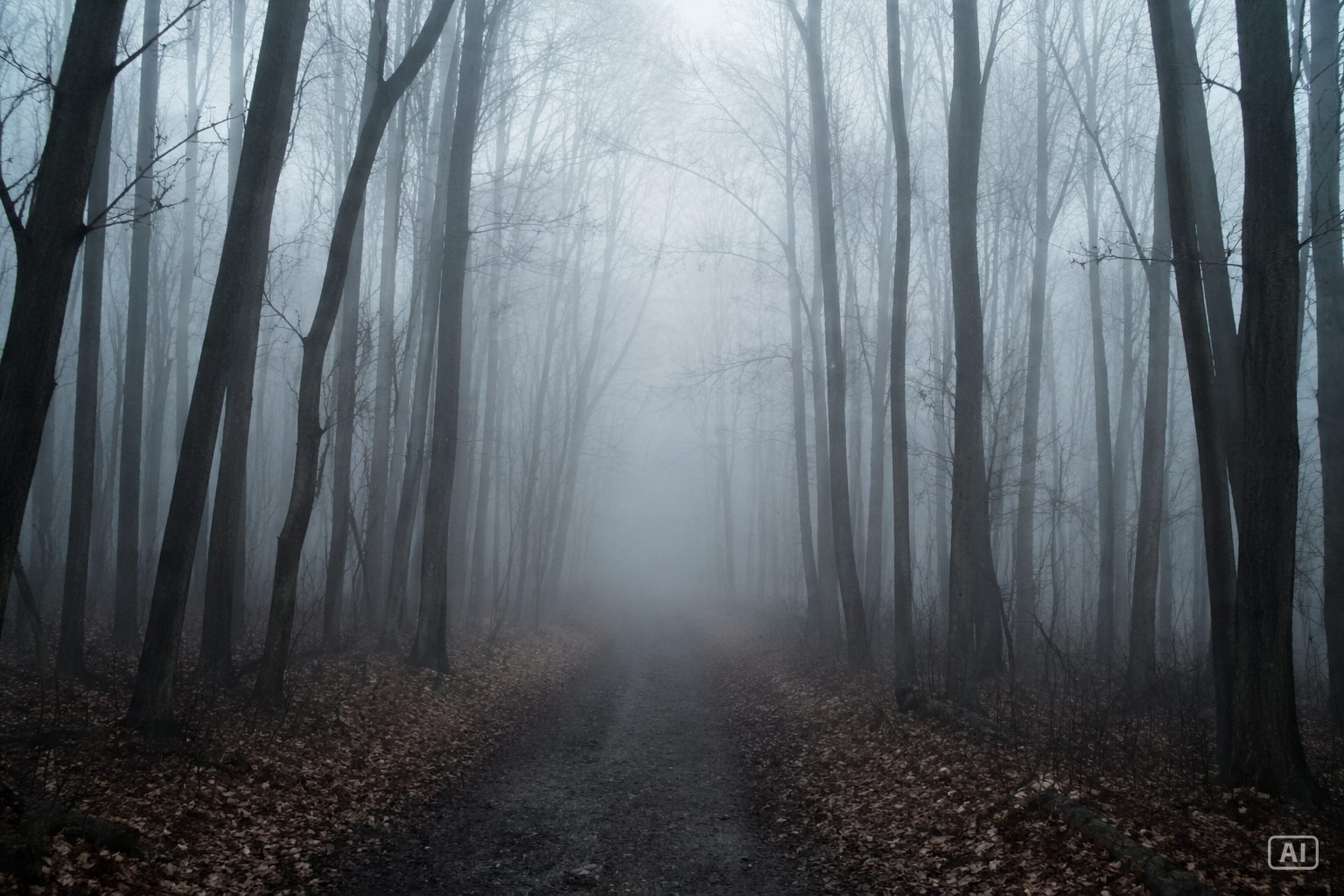 Foggy forest path aesthetic image generated by Pippit