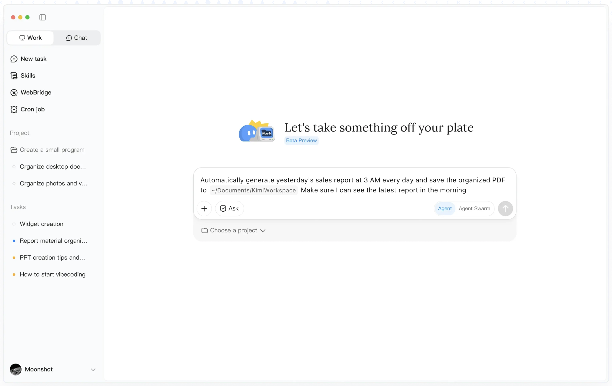 Kimi K3 AI Agent Workspace UI