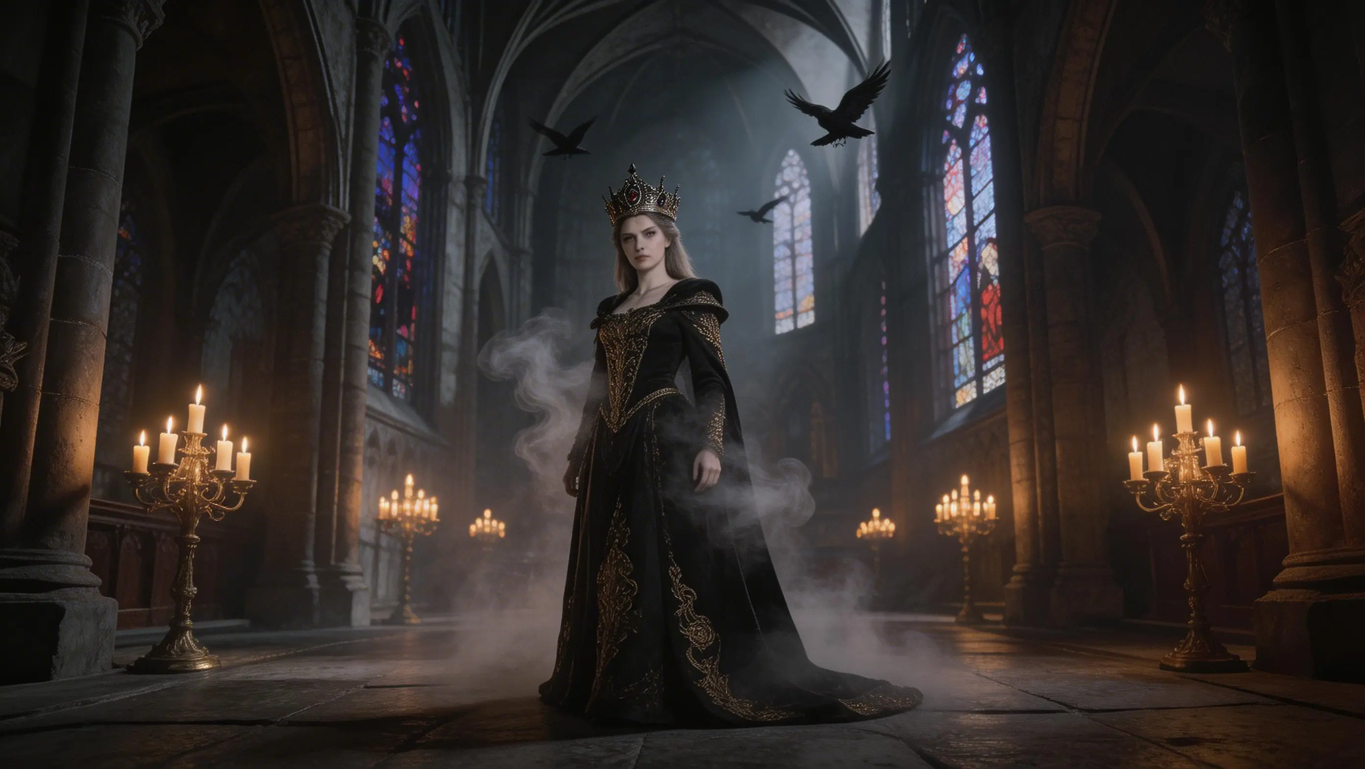 Cursed Queen in gothic cathedral