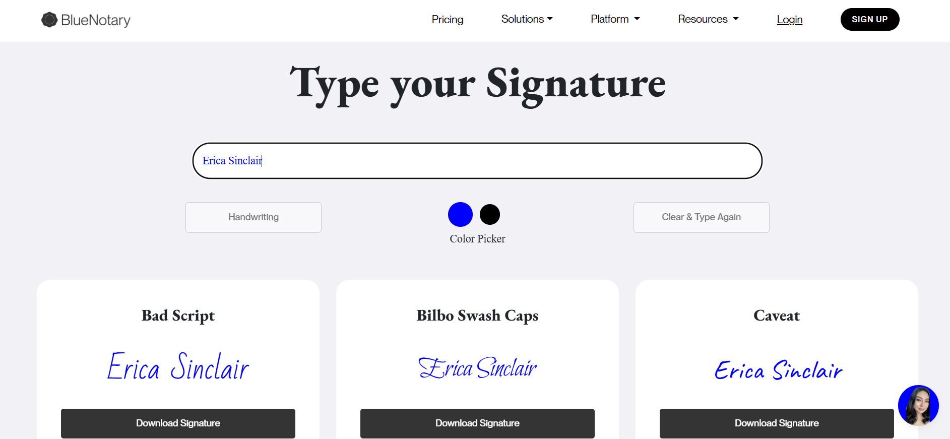 Fancy namnsignatur med BlueNotary