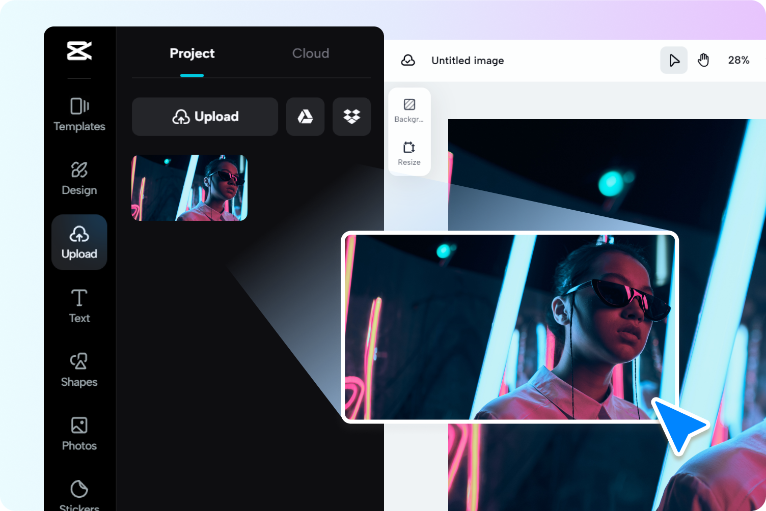 Upload image before adding text to it 