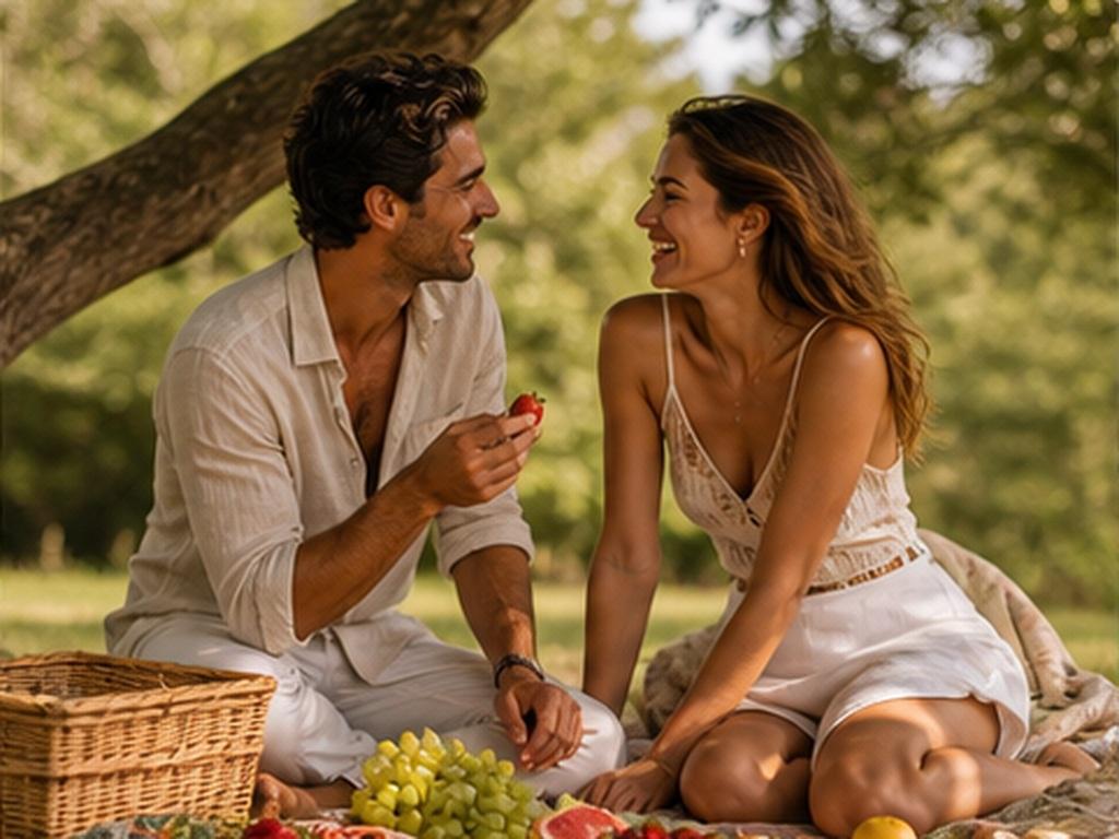 Summer Couple Template prompt example 2 - Summer picnic scene