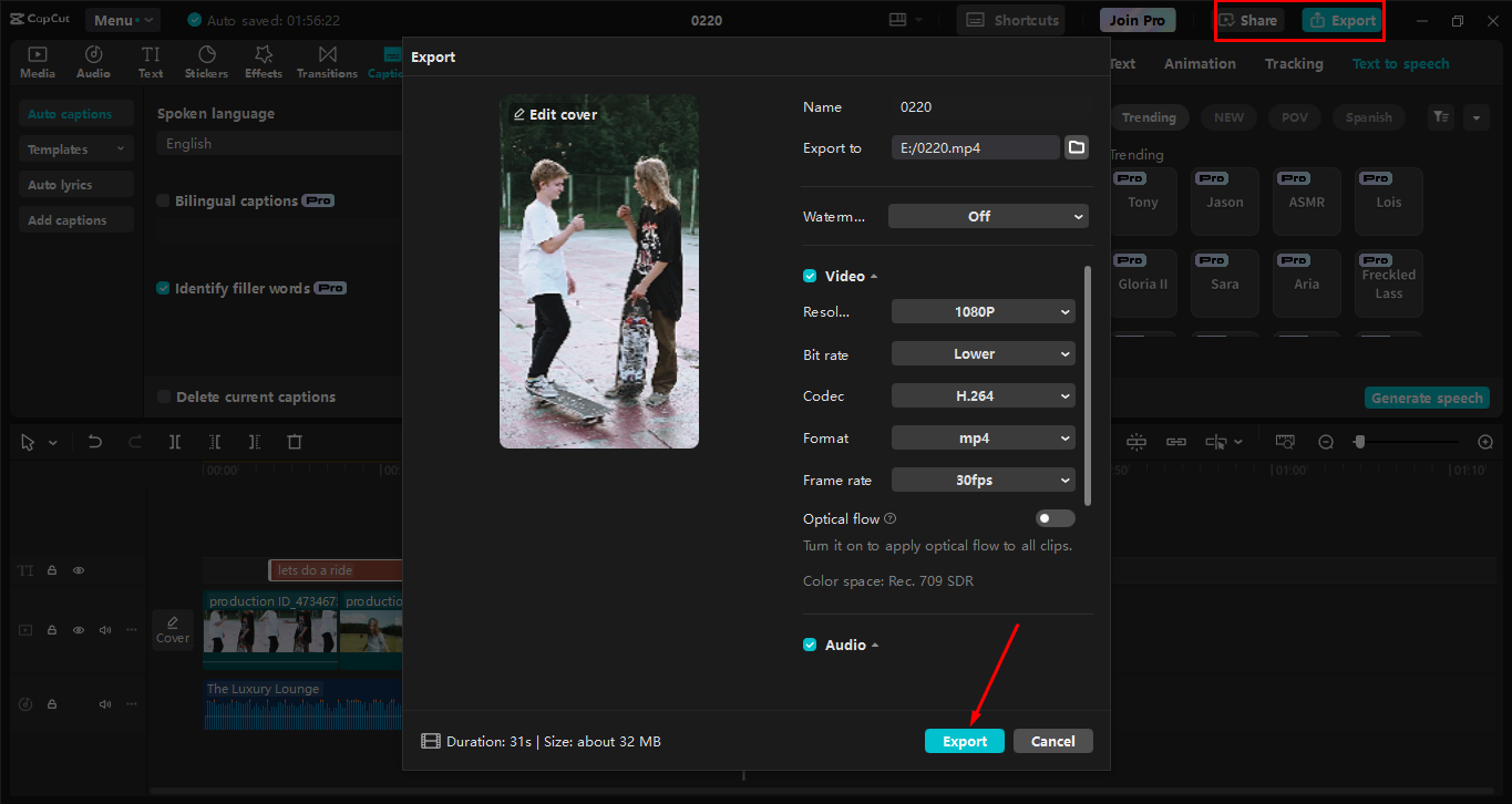 ส่งออกวิดีโอ TikTok จากโปรแกรมแก้ไขวิดีโอเดสก์ท็อปCapCut